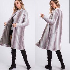 Stunning Faux Fur Fully Lined Open Midi-Coat w/Pockets NWT SZL